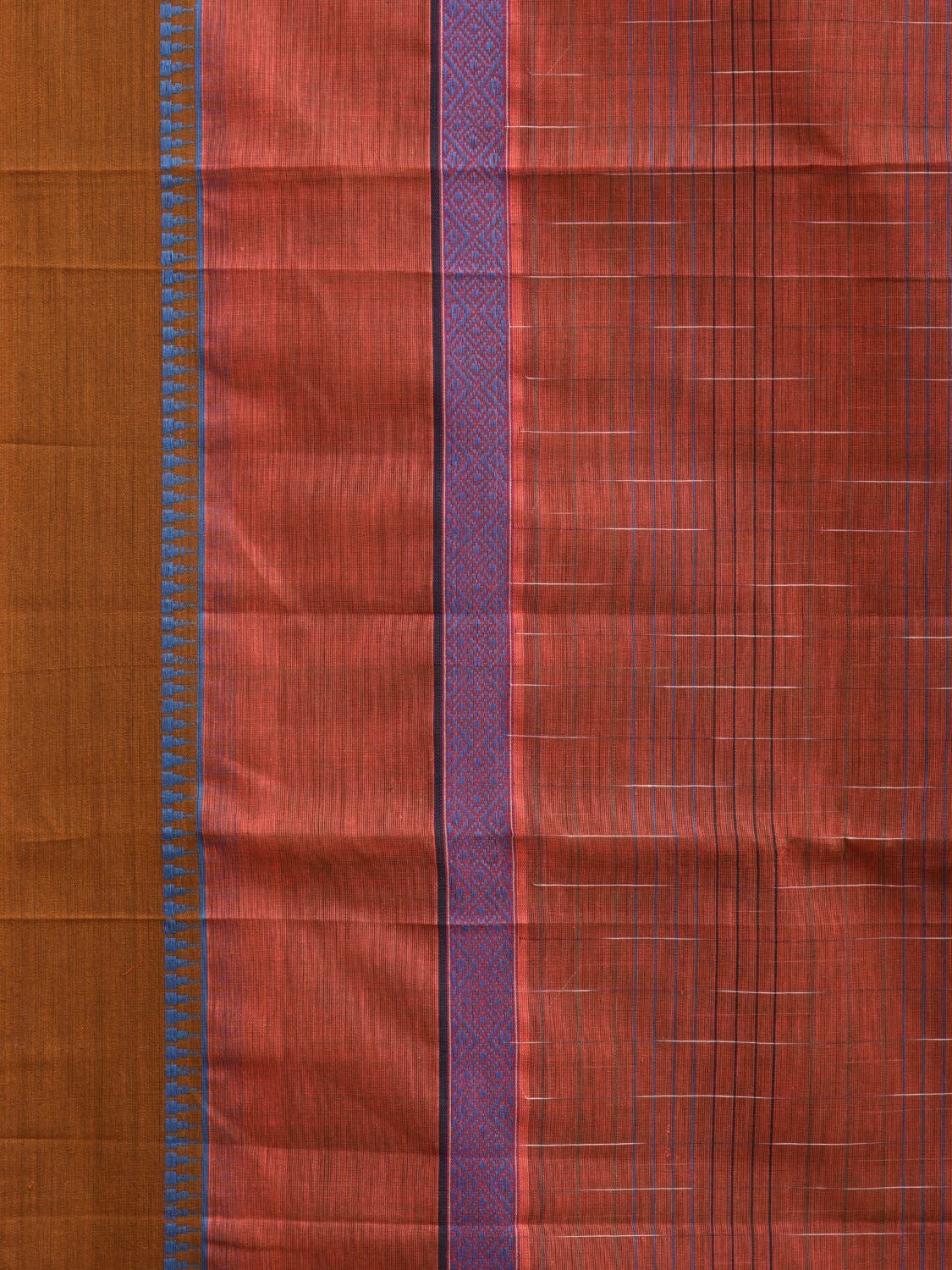 Rust Narayanpet Cotton Handloom Saree with Strips and Big Border Design No Blouse np0873