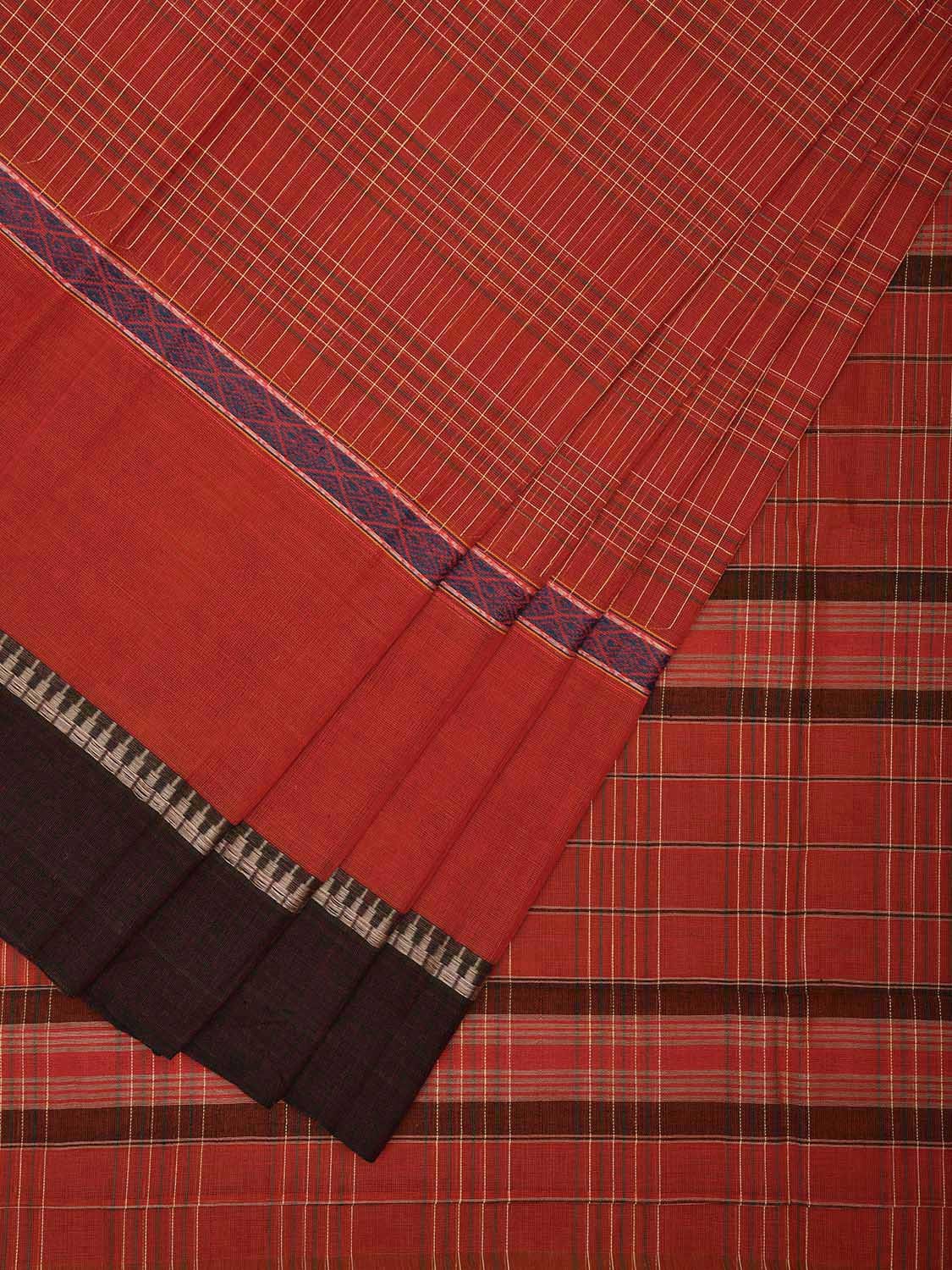 Rust Narayanpet Cotton Handloom Saree with Strips Design and Big Border No Blouse np1026