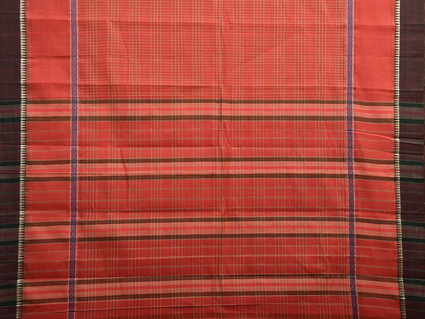 Rust Narayanpet Cotton Handloom Saree with Strips Design and Big Border No Blouse np1026