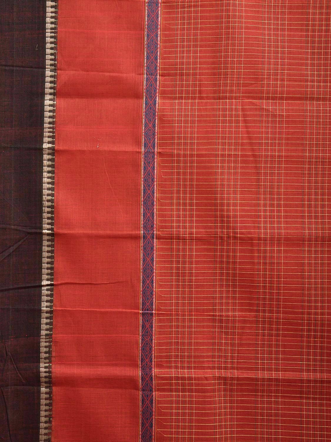 Rust Narayanpet Cotton Handloom Saree with Strips Design and Big Border No Blouse np1026