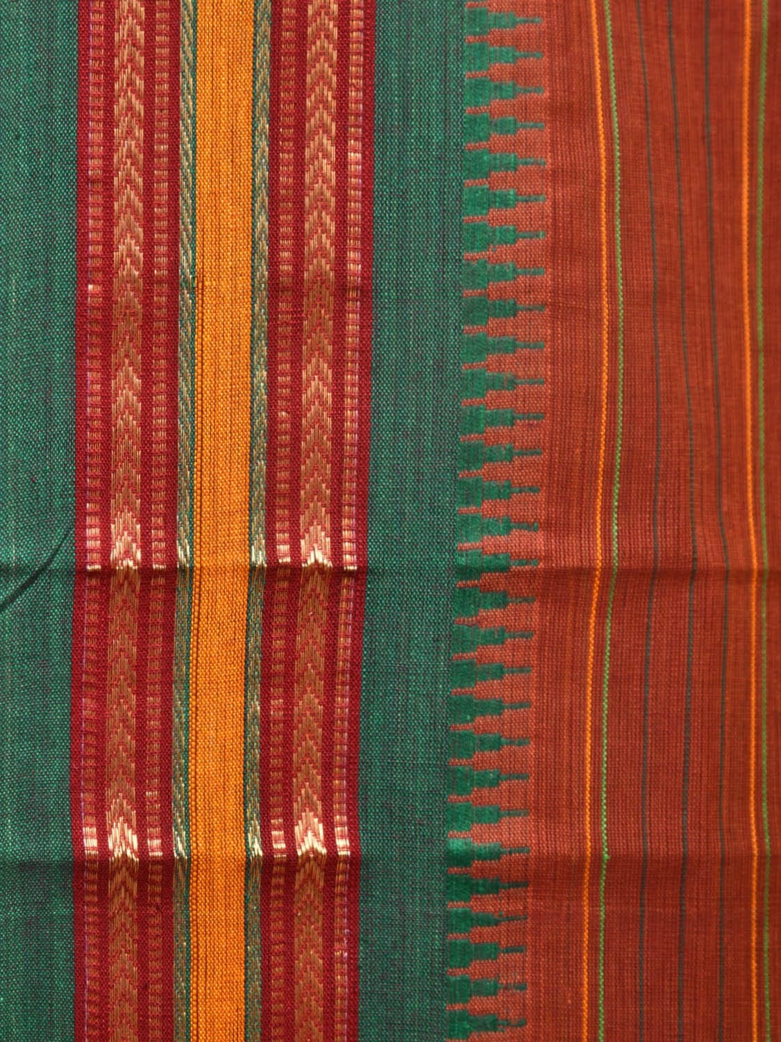 Rust Narayanpet Cotton Handloom Saree with Strips Design No Blouse np0791