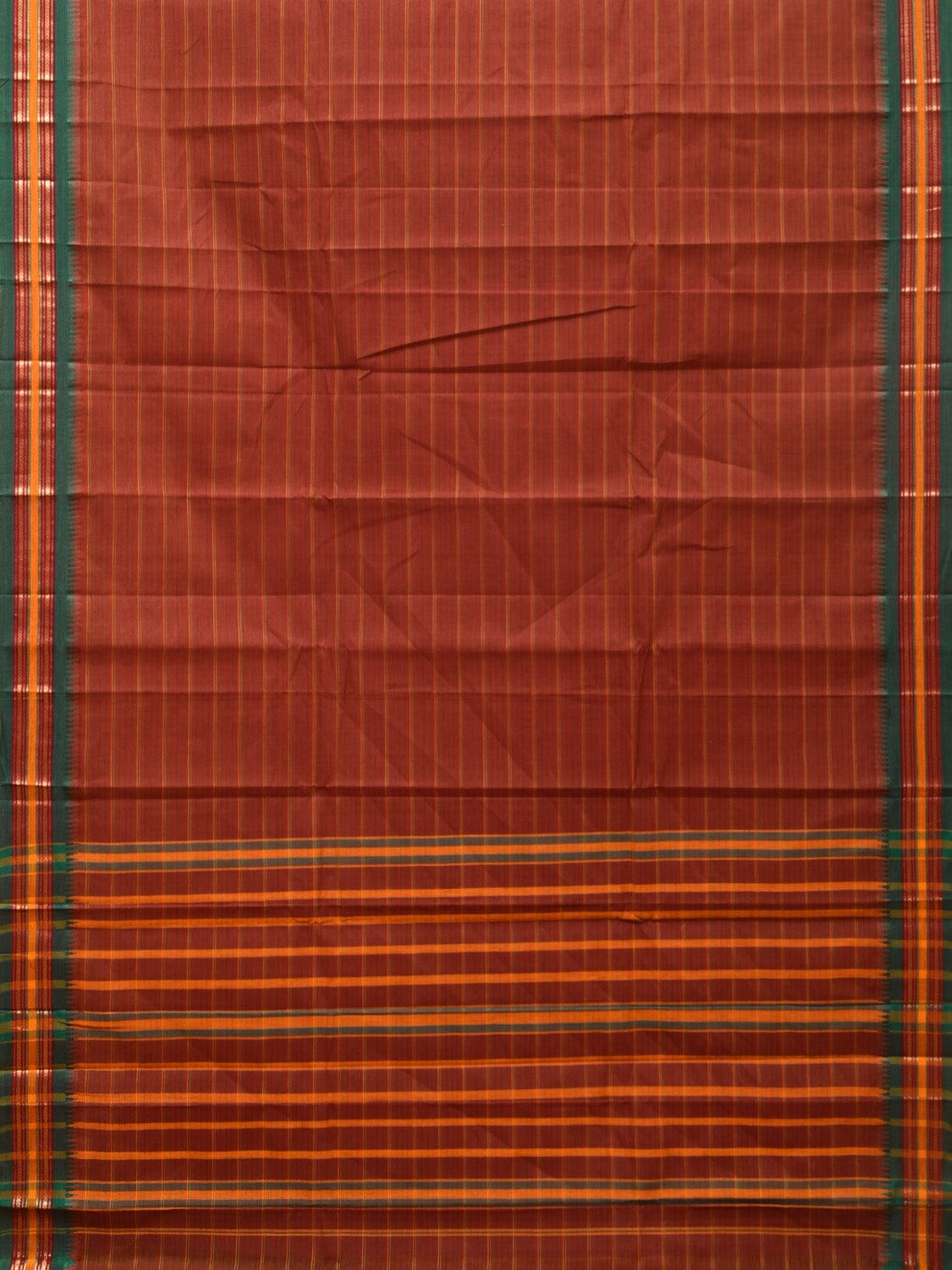 Rust Narayanpet Cotton Handloom Saree with Strips Design No Blouse np0791