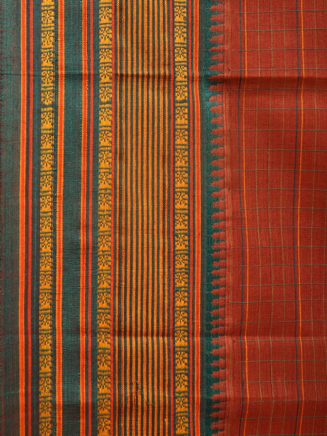 Rust Narayanpet Cotton Handloom Saree with Strips Design No Blouse np0796