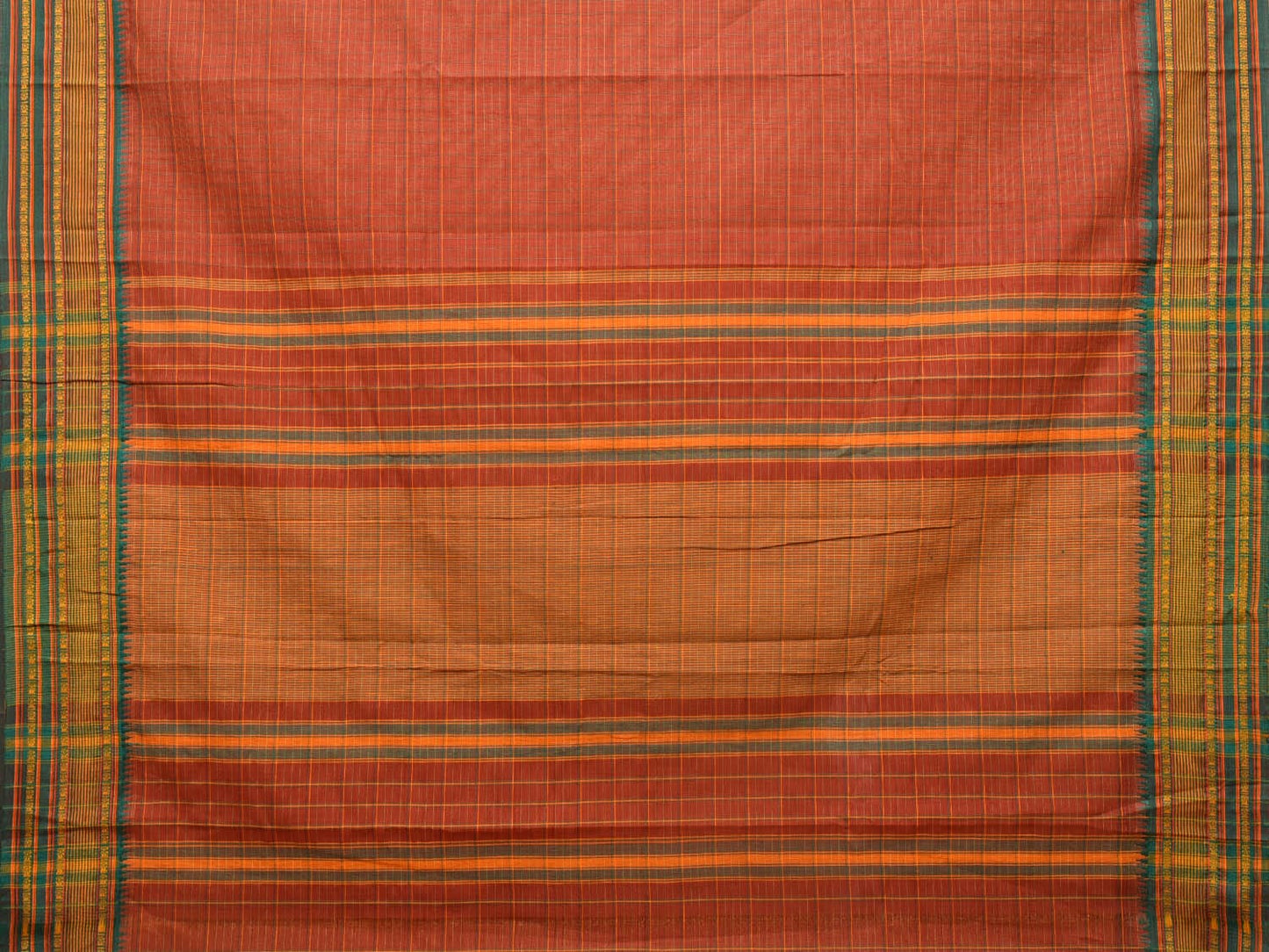 Rust Narayanpet Cotton Handloom Saree with Strips Design No Blouse np0796
