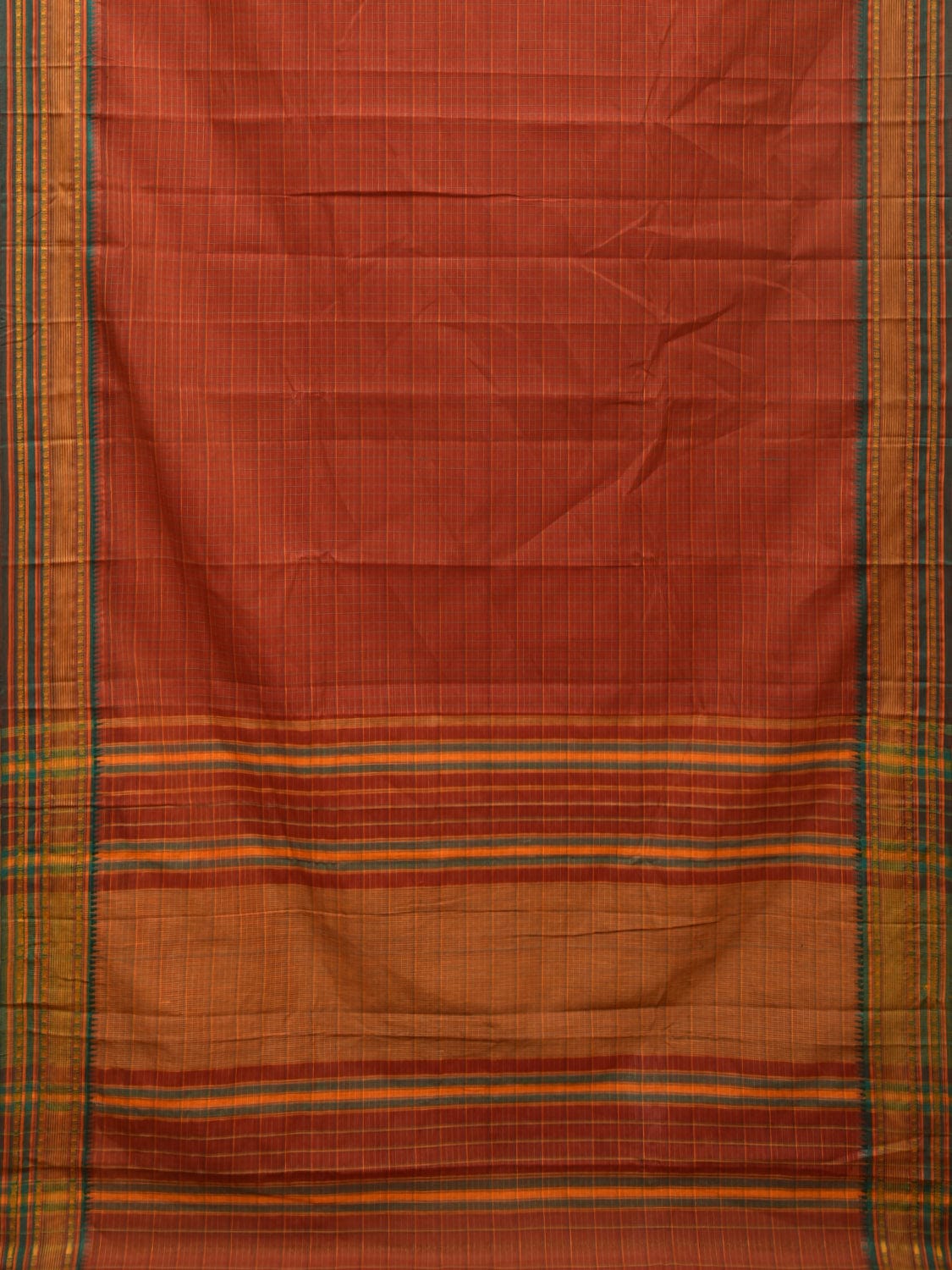 Rust Narayanpet Cotton Handloom Saree with Strips Design No Blouse np0796