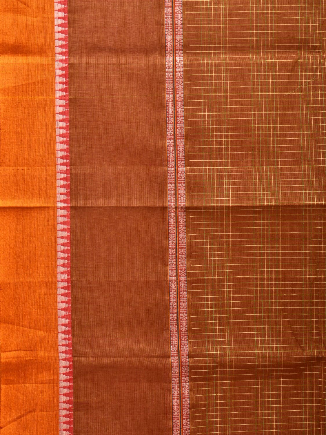 Rust Narayanpet Cotton Handloom Saree with Strips Design No Blouse np0814