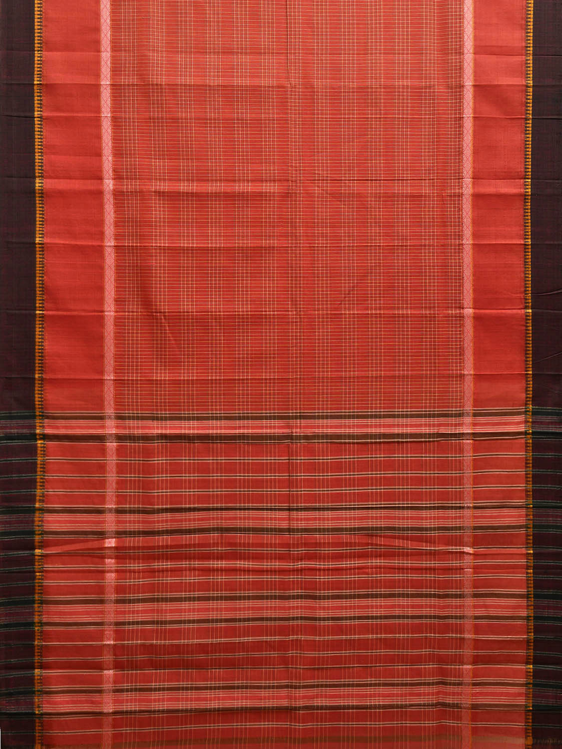 Rust Narayanpet Cotton Saree with Strips Design No Blouse np1079