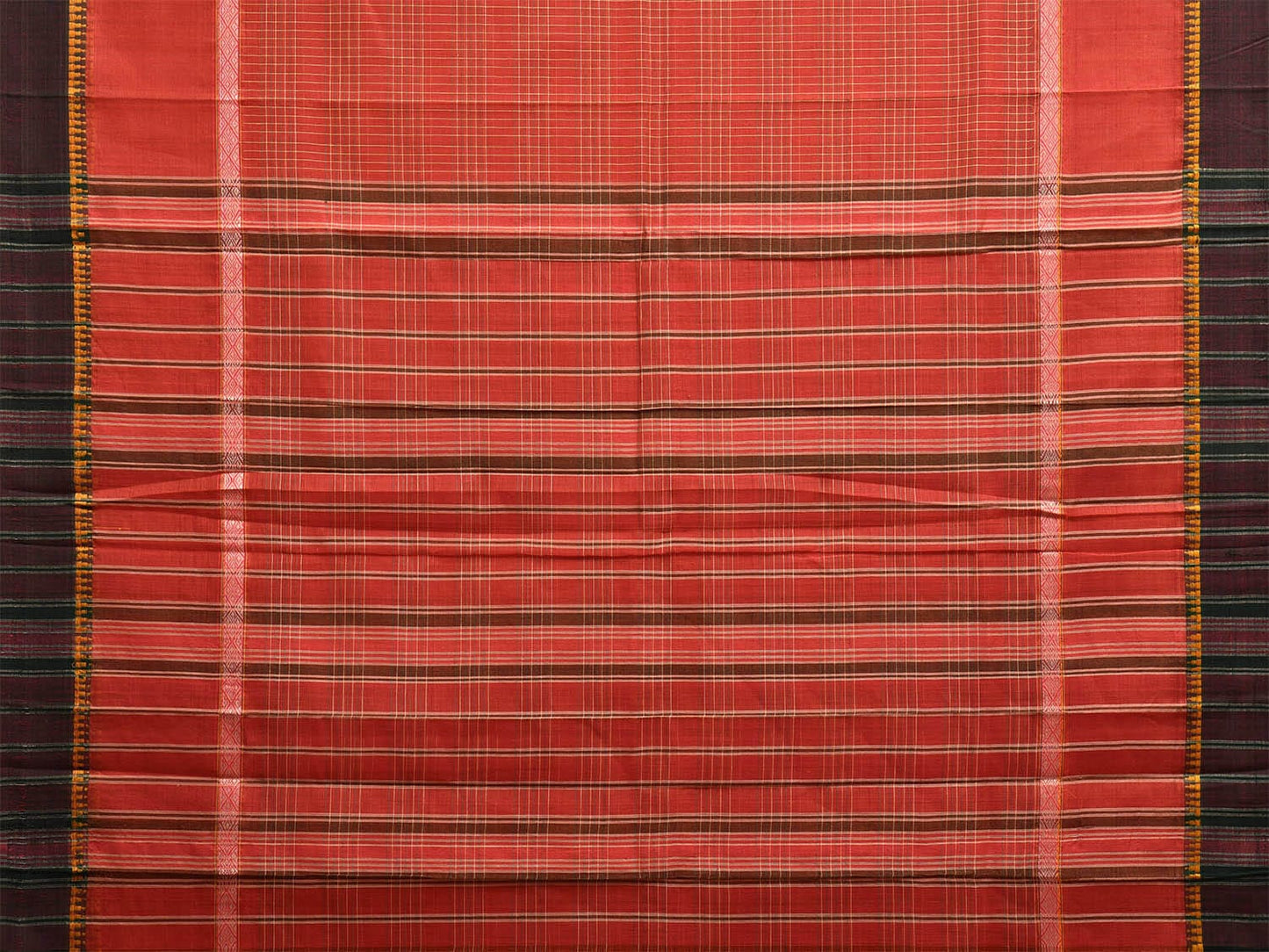 Rust Narayanpet Cotton Saree with Strips Design No Blouse np1079