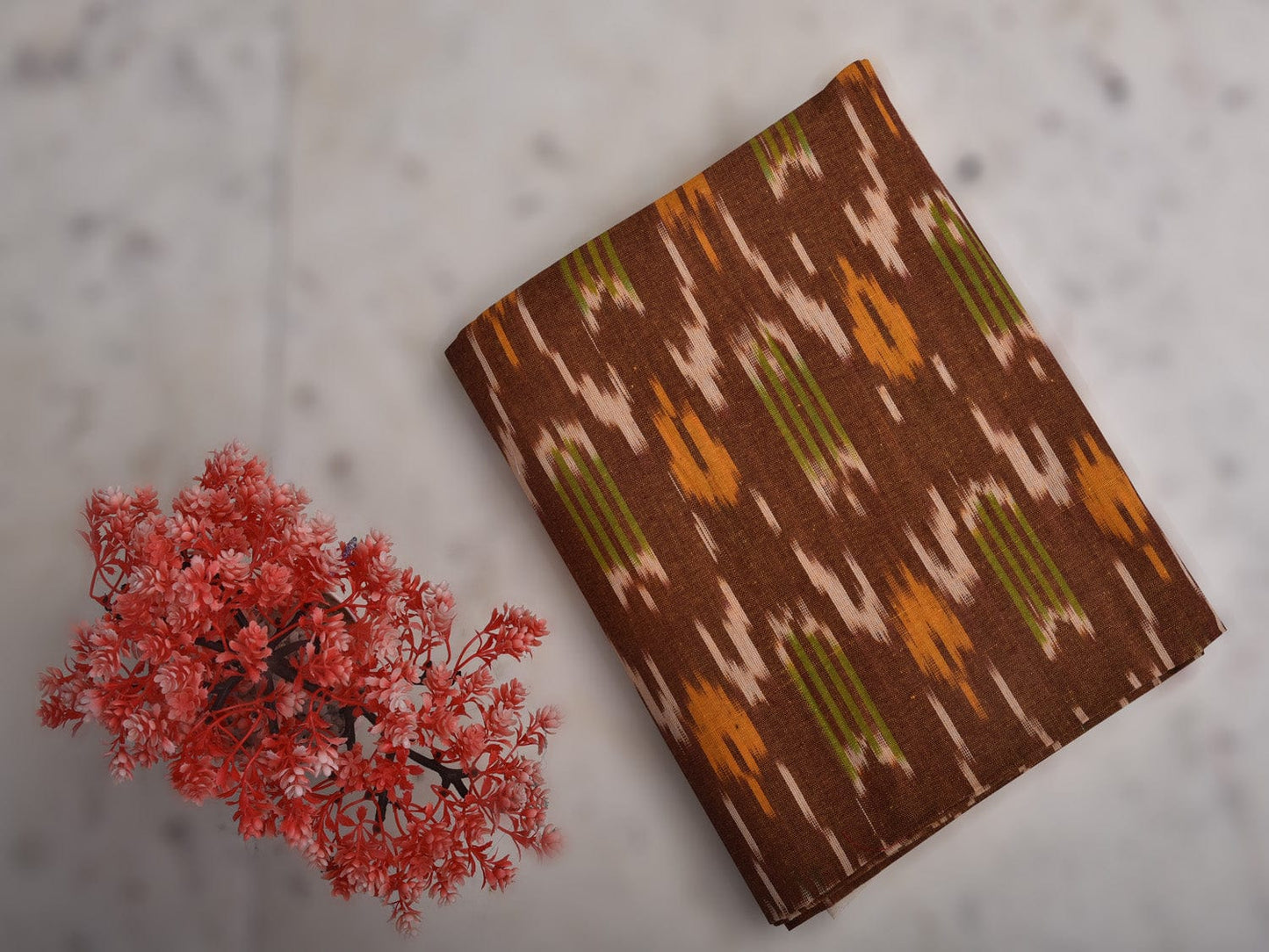 Rust Pochampally Ikat Cotton Handloom Bedsheet with Allover Design 90 x 108 Inches bd0049
