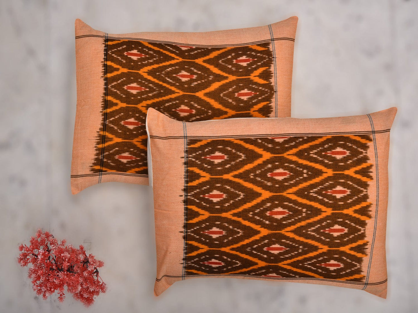 Rust Pochampally Ikat Cotton Handloom Bedsheet with Grill Design 90 x 108 Inches bd0057
