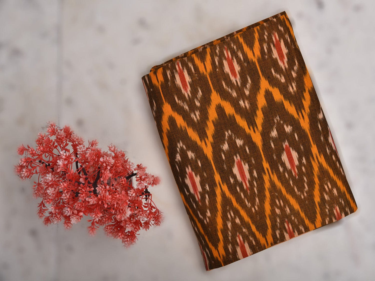 Rust Pochampally Ikat Cotton Handloom Bedsheet with Grill Design 90 x 108 Inches bd0057