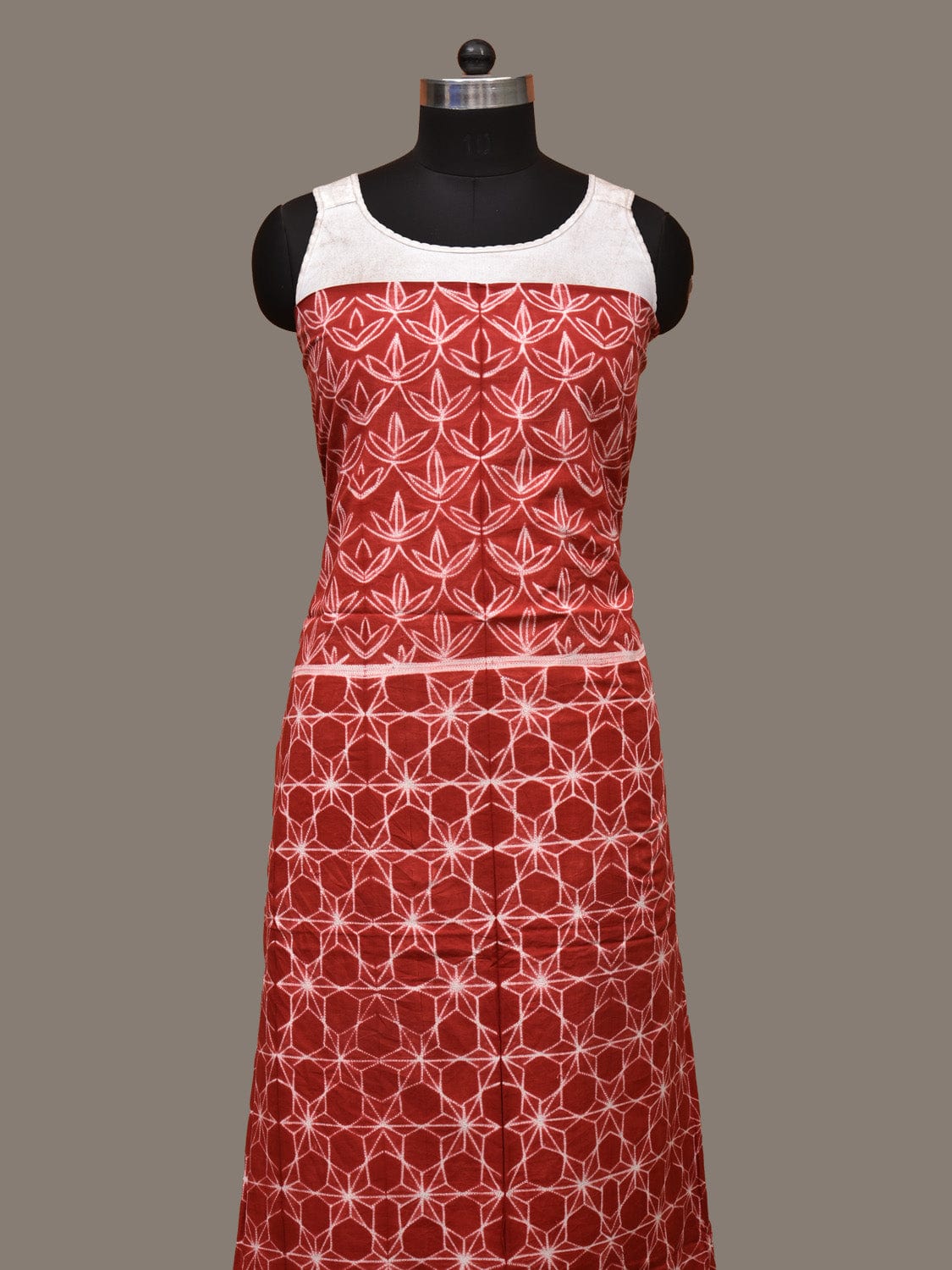 Rust Shibori Cotton Handloom Kurta Fabric with Dual Design 2.5mts f0213