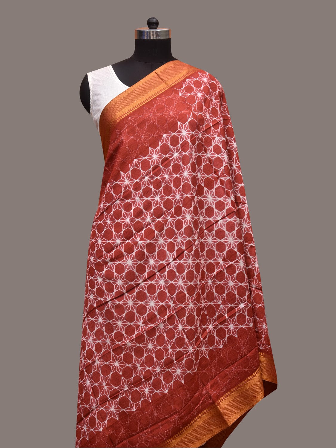 Rust Shibori Sico Dupatta with Geometric and Cows Design ds3620