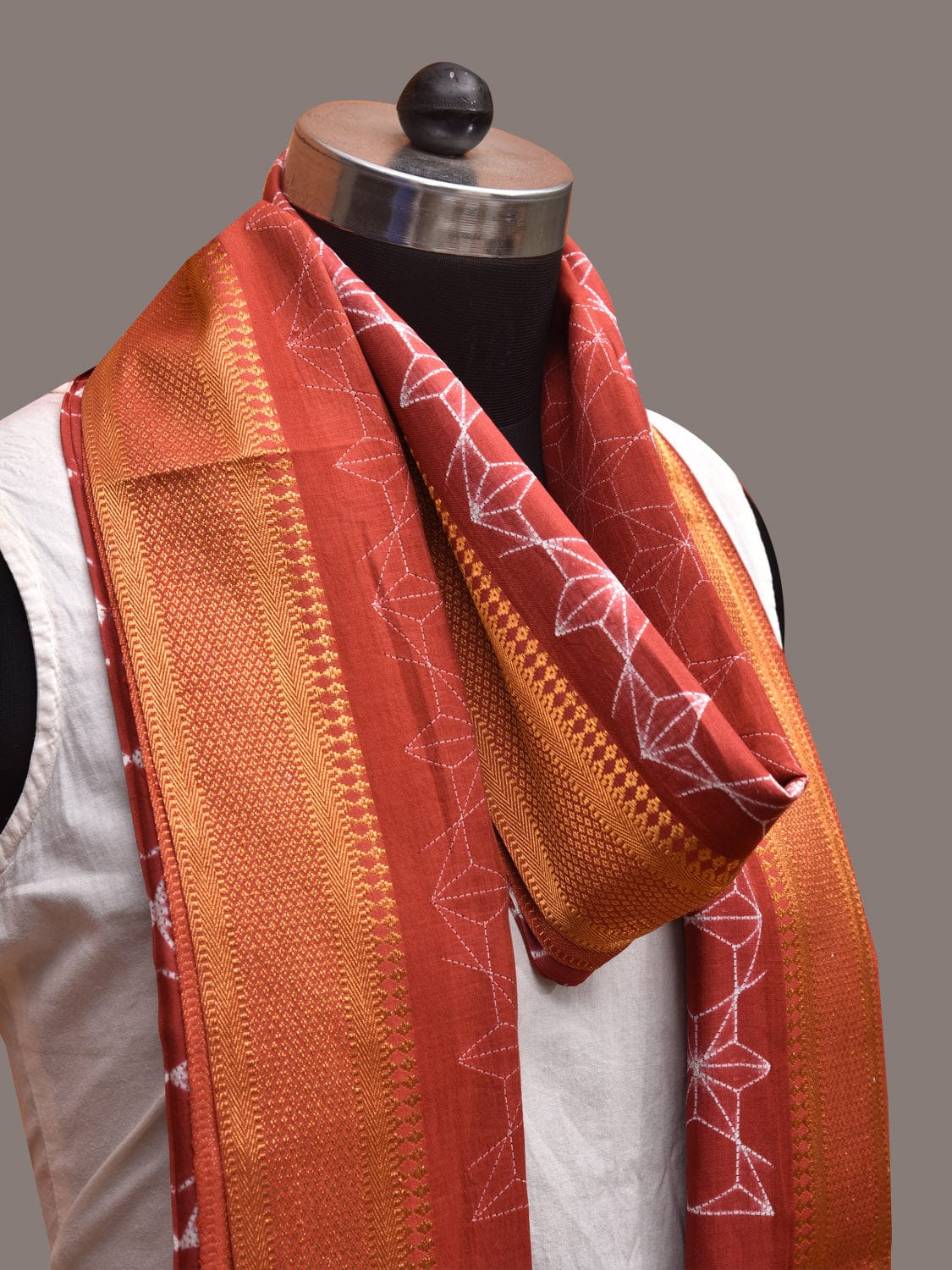 Rust Shibori Sico Dupatta with Geometric and Cows Design ds3620