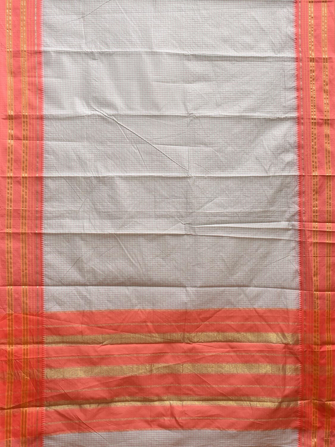 Sea Blue and Peach Bamboo Cotton Viscose Silk Saree with Checks and Contrast Pallu Design No Blouse bc0576