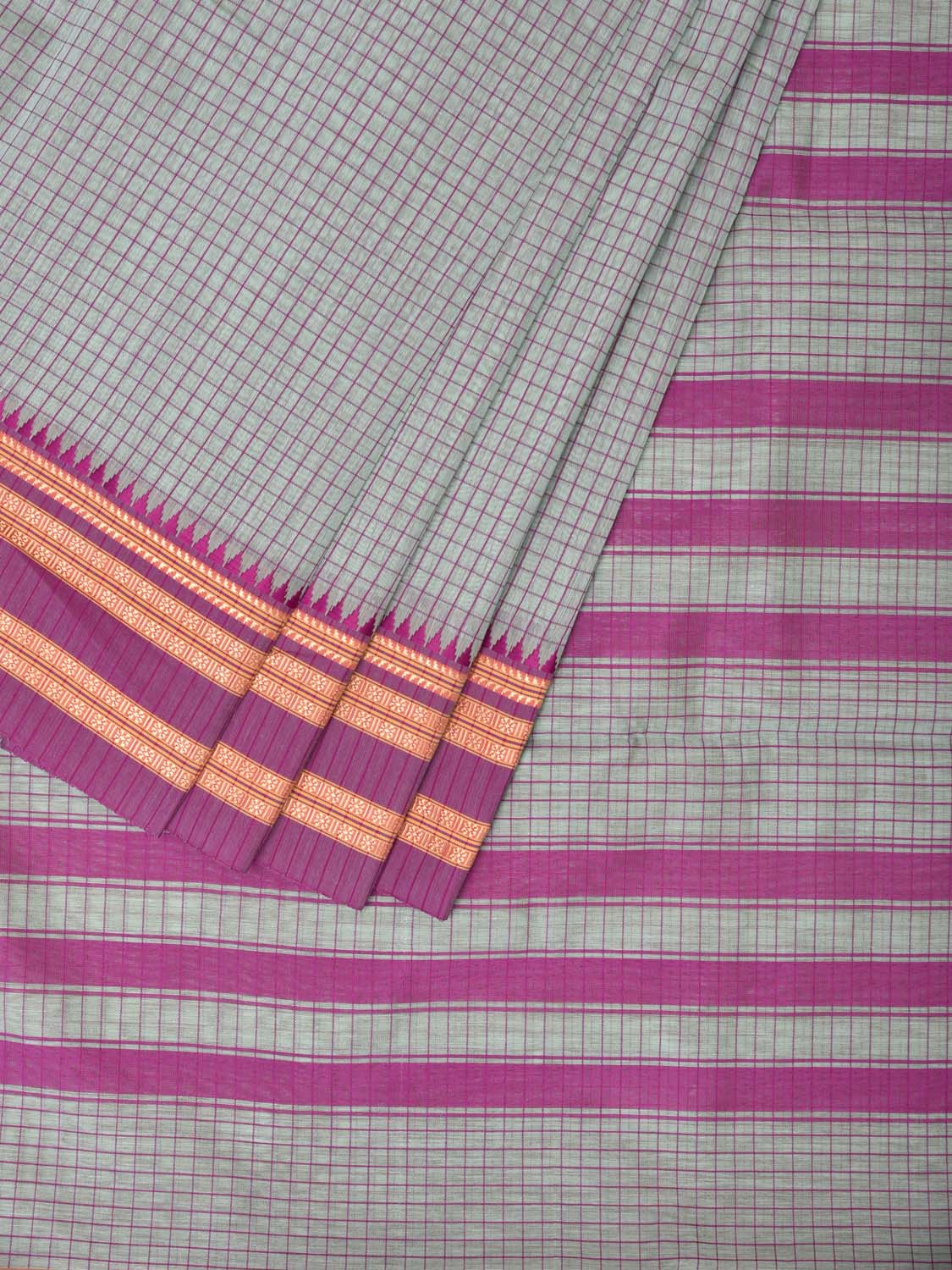 Sea Blue and Purple Bamboo Cotton Saree with Checks Design No Blouse bc0162
