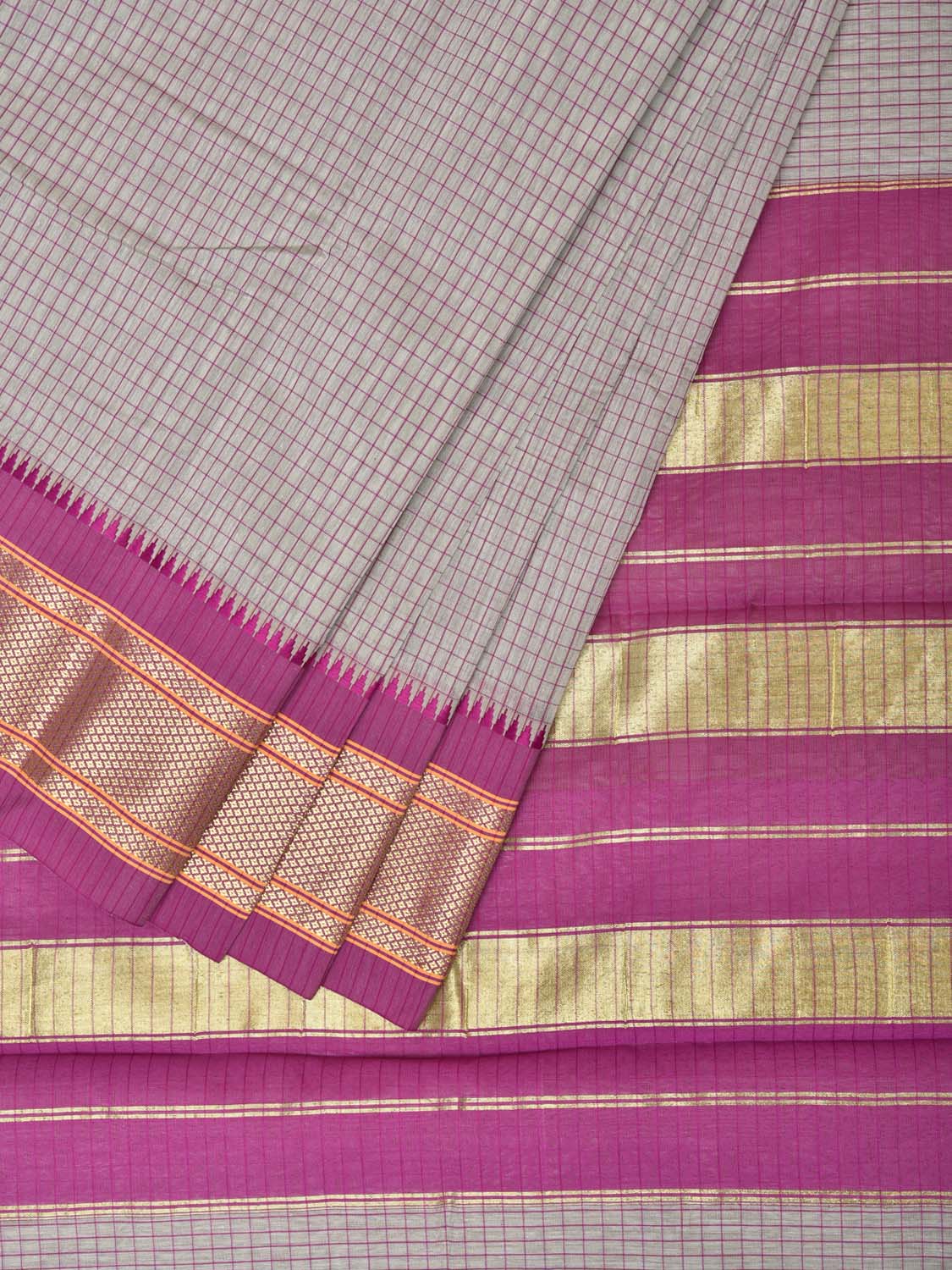 Sea Blue and Purple Bamboo Cotton Saree with Checks Design No Blouse bc0166