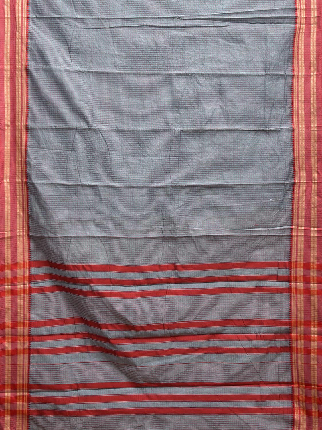 Sea Blue and Red Bamboo Cotton Saree with Checks Design No Blouse bc0672