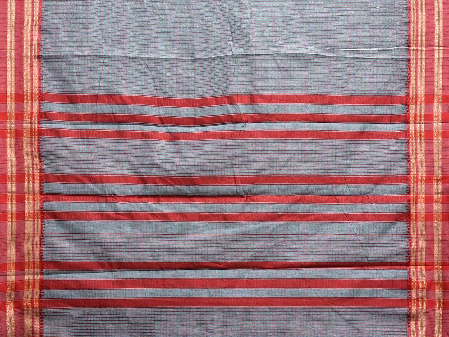 Sea Blue and Red Bamboo Cotton Saree with Checks Design No Blouse bc0672