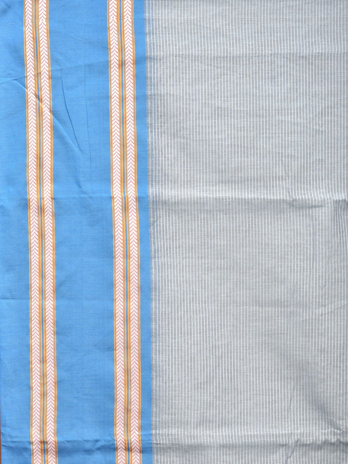 Sea Blue Bamboo Cotton Saree with Strips Design No Blouse bc0193