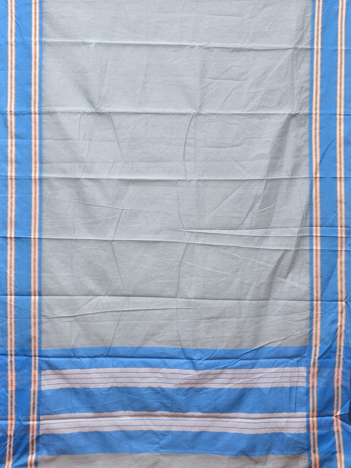 Sea Blue Bamboo Cotton Saree with Strips Design No Blouse bc0193