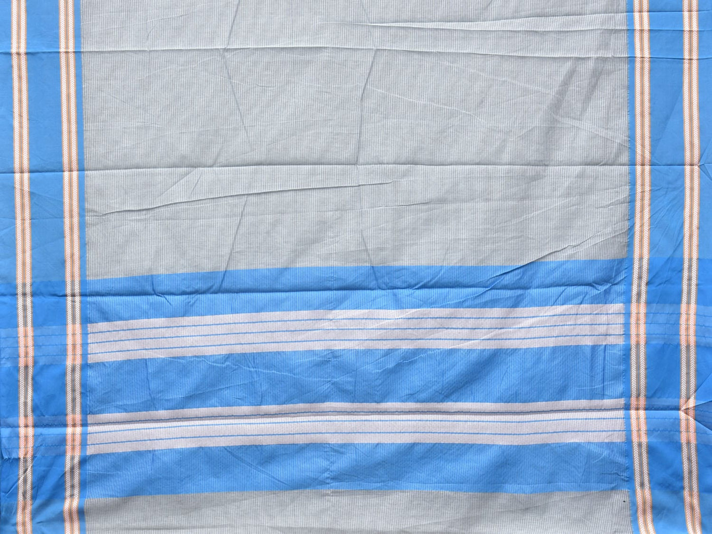 Sea Blue Bamboo Cotton Saree with Strips Design No Blouse bc0193