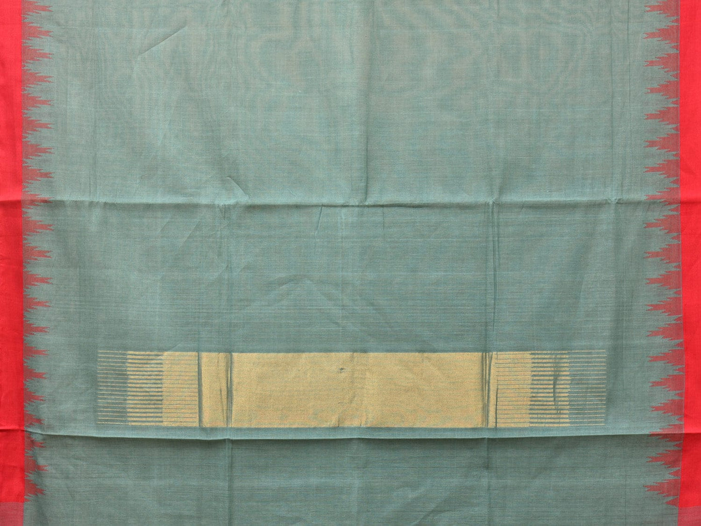 Sea Blue Khadi Cotton Handloom Plain Saree with Temple Border Design kh0624