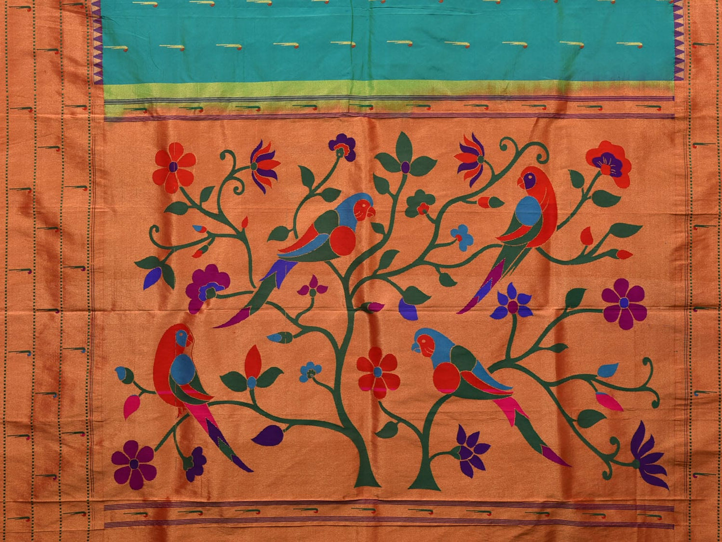 Sea Blue Paithani Silk Handloom Saree with Triple Muniya Border and Pallu Design p0481