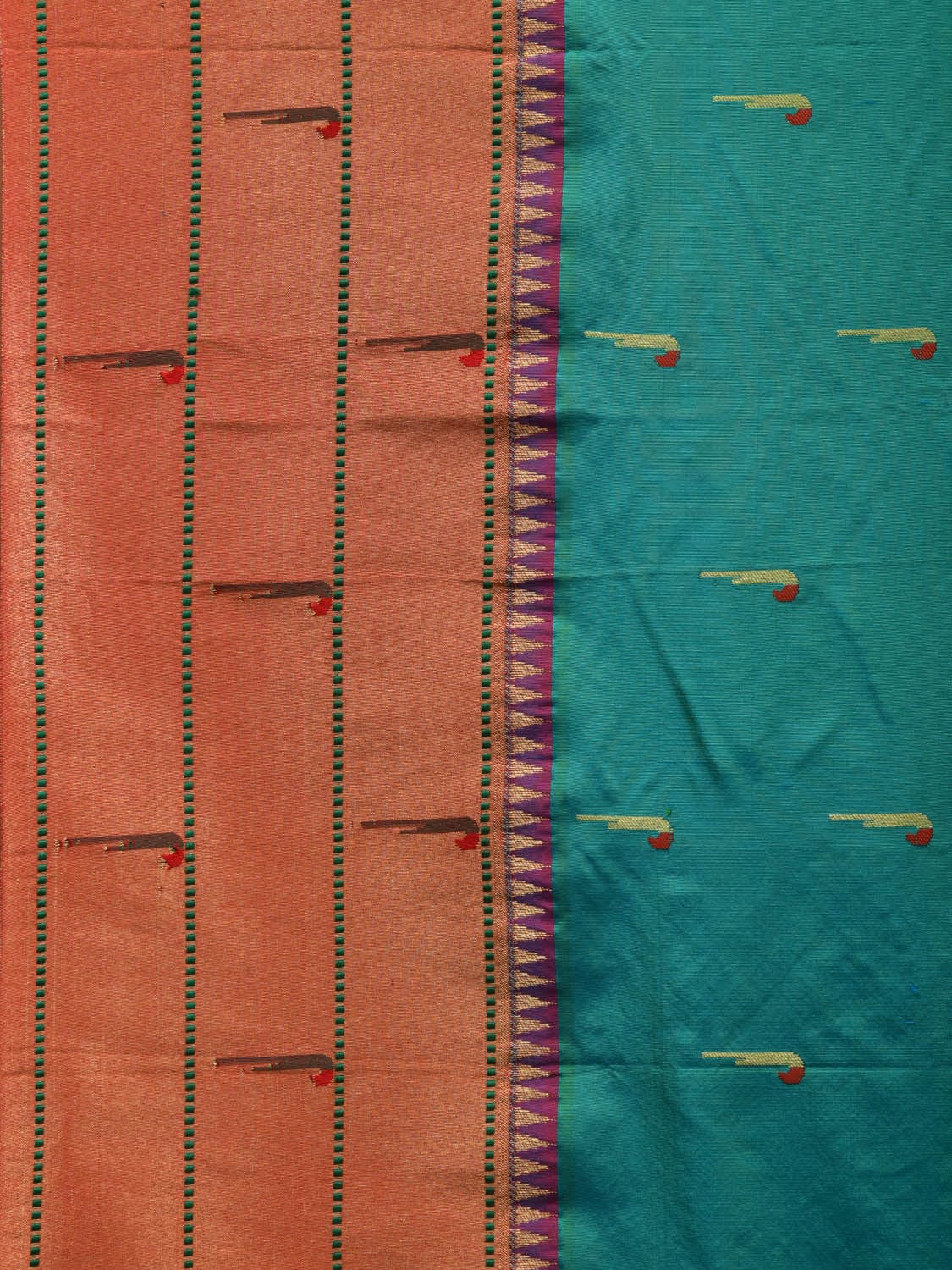 Sea Blue Paithani Silk Handloom Saree with Triple Muniya Border Design p0443