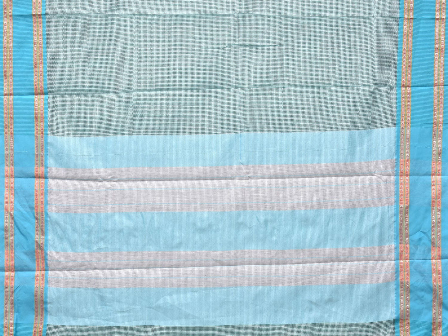 Sea Green and Blue Bamboo Cotton Saree with Small Checks Design No Blouse bc0150