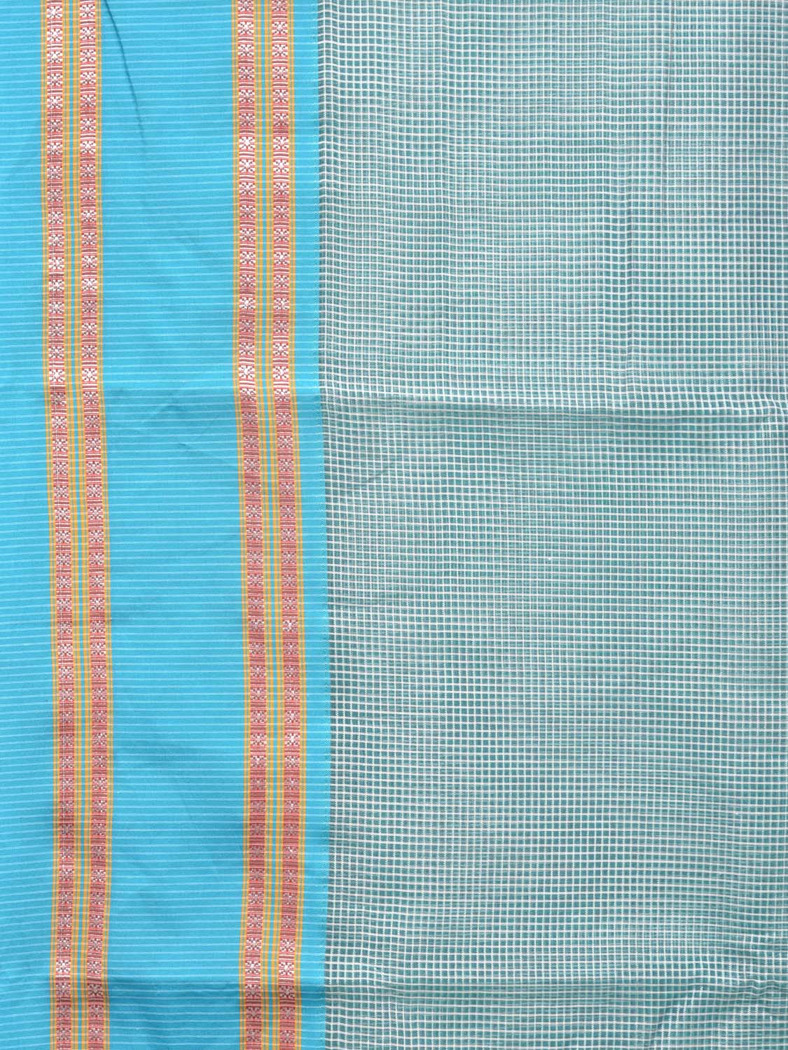 Sea Green and Blue Bamboo Cotton Saree with Small Checks Design No Blouse bc0150