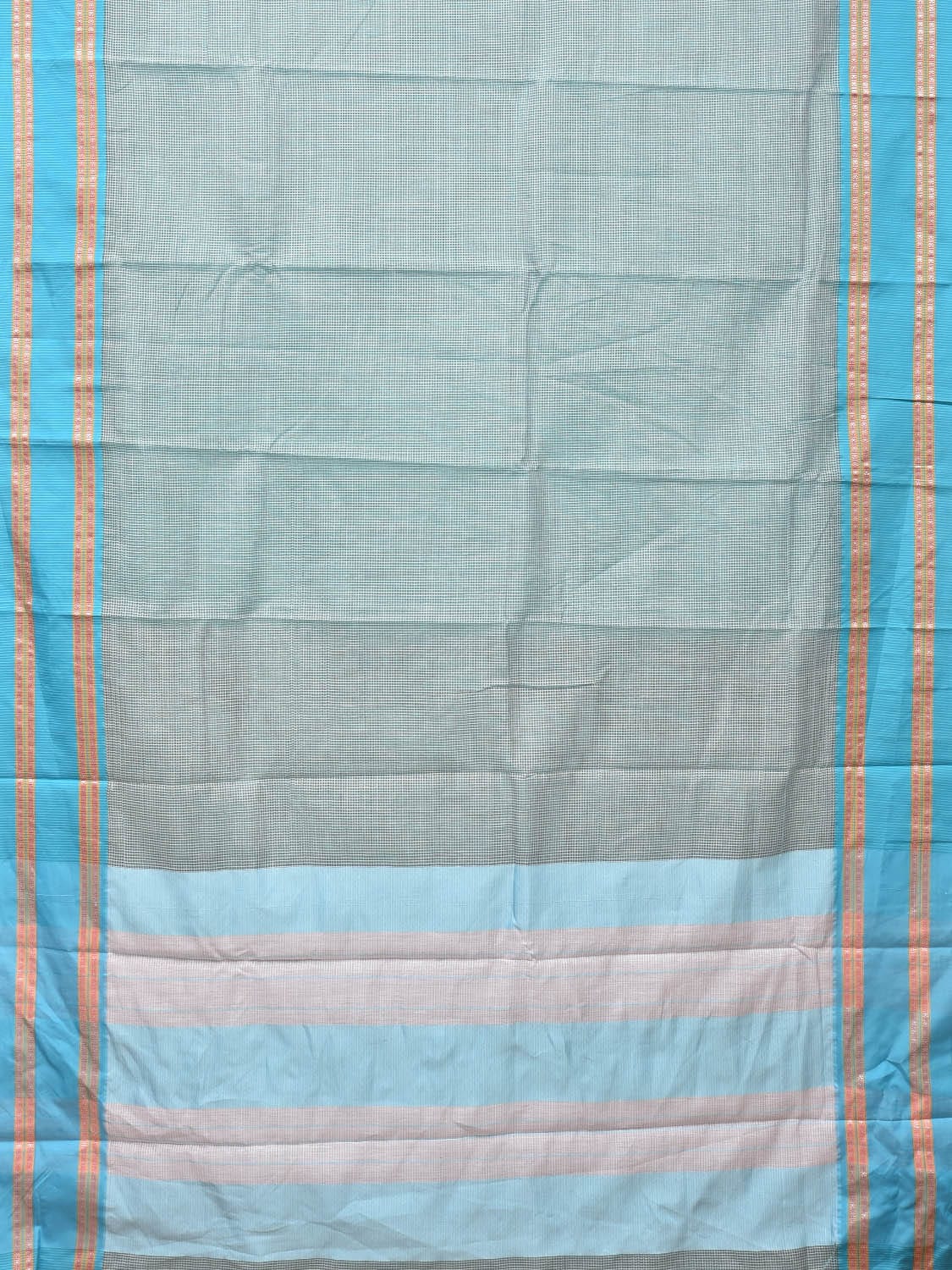 Sea Green and Blue Bamboo Cotton Saree with Small Checks Design No Blouse bc0150