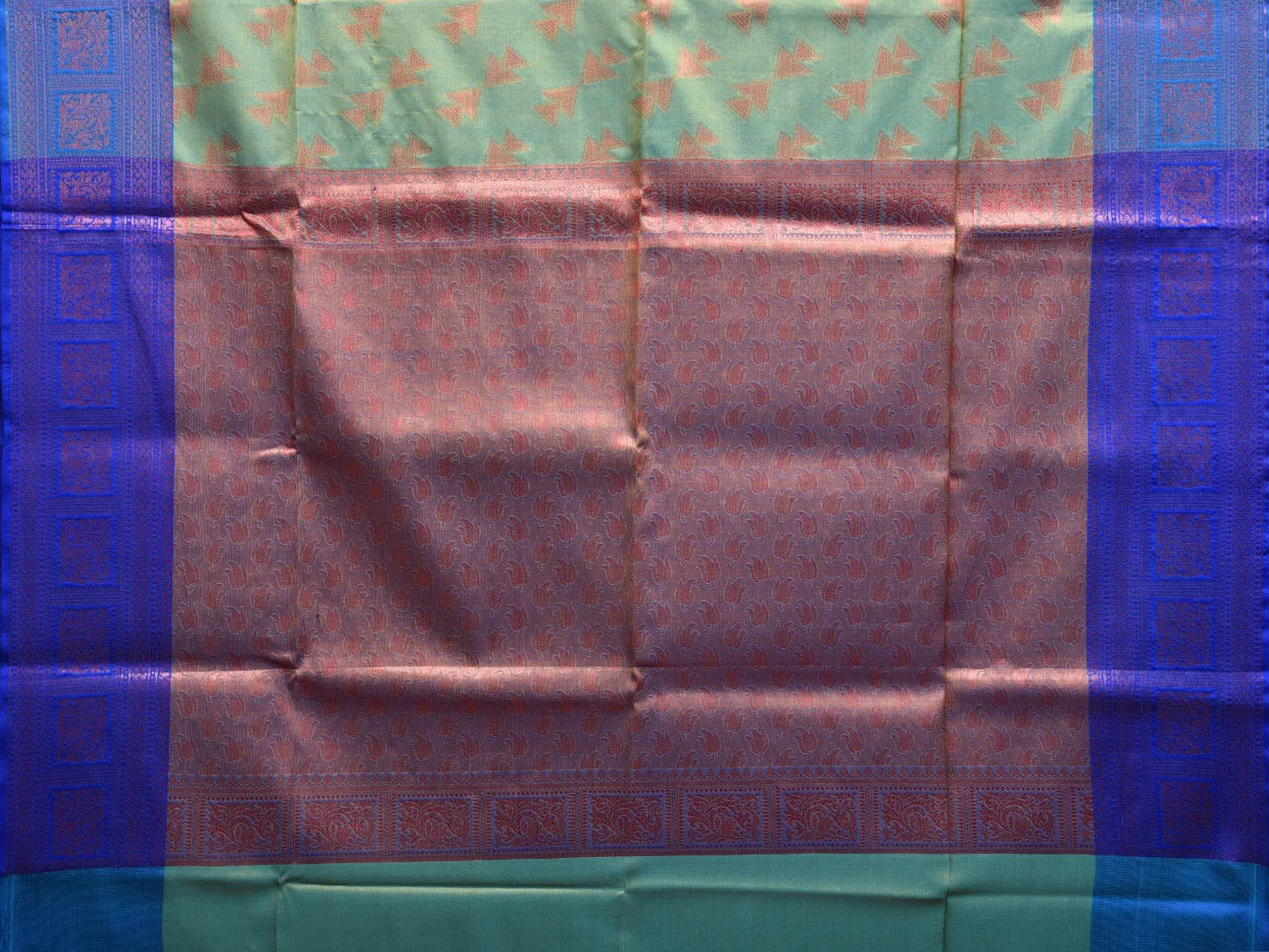 Sea Green and Blue Banaras Katan Silk Saree with Border and Body Butta Design b0056ds