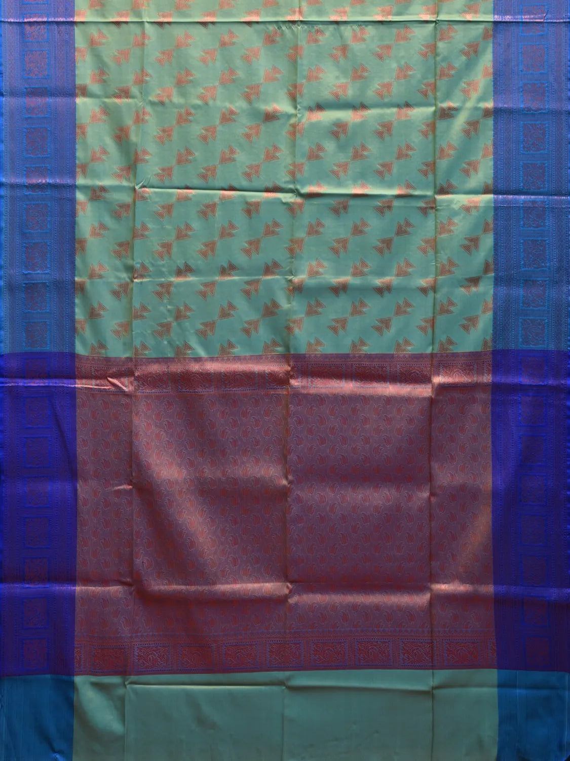 Sea Green and Blue Banaras Katan Silk Saree with Border and Body Butta Design b0056ds