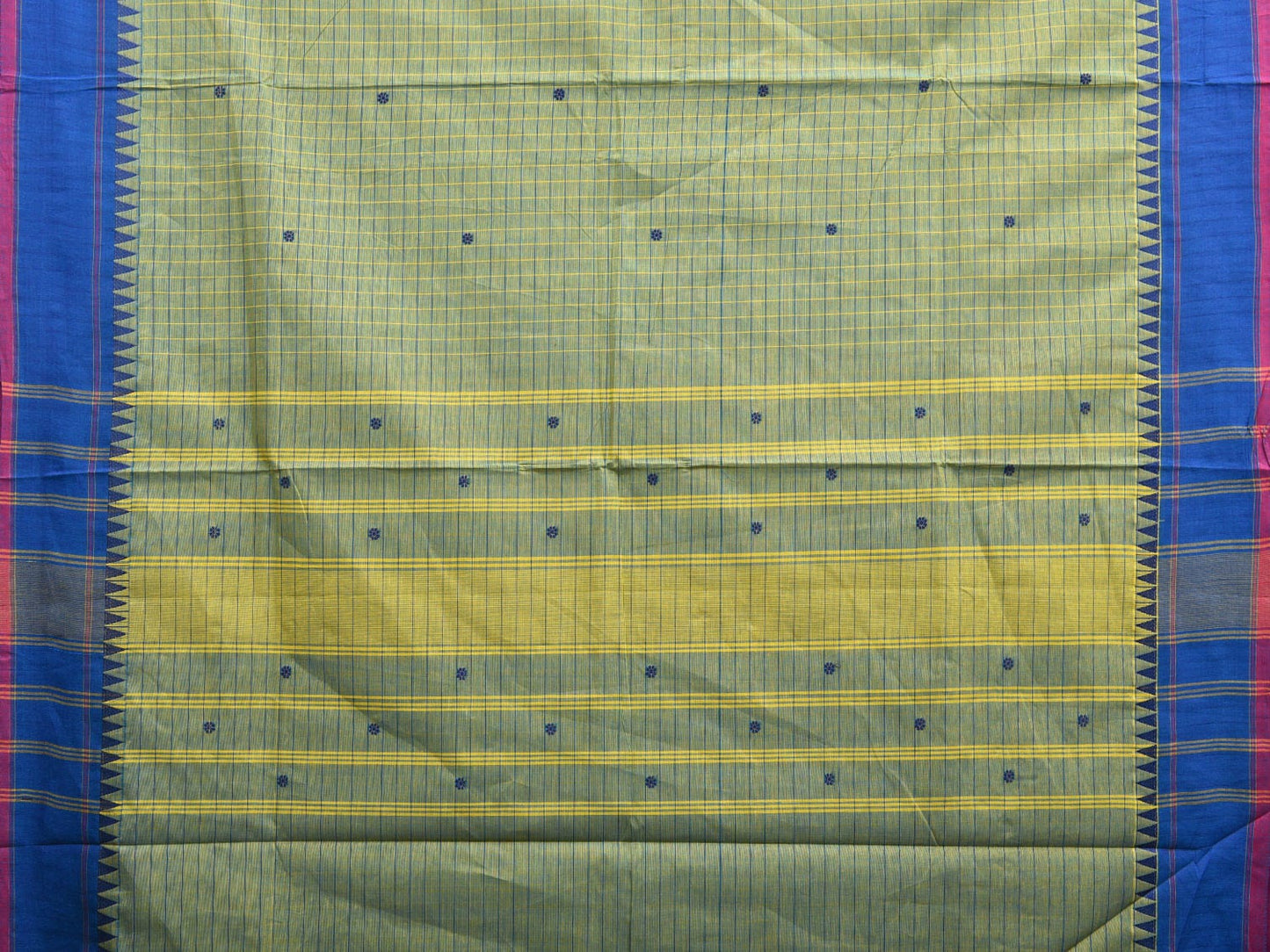 Sea Green and Blue Kanchipuram Cotton Saree with Strips Pallu and Checks Design k0739