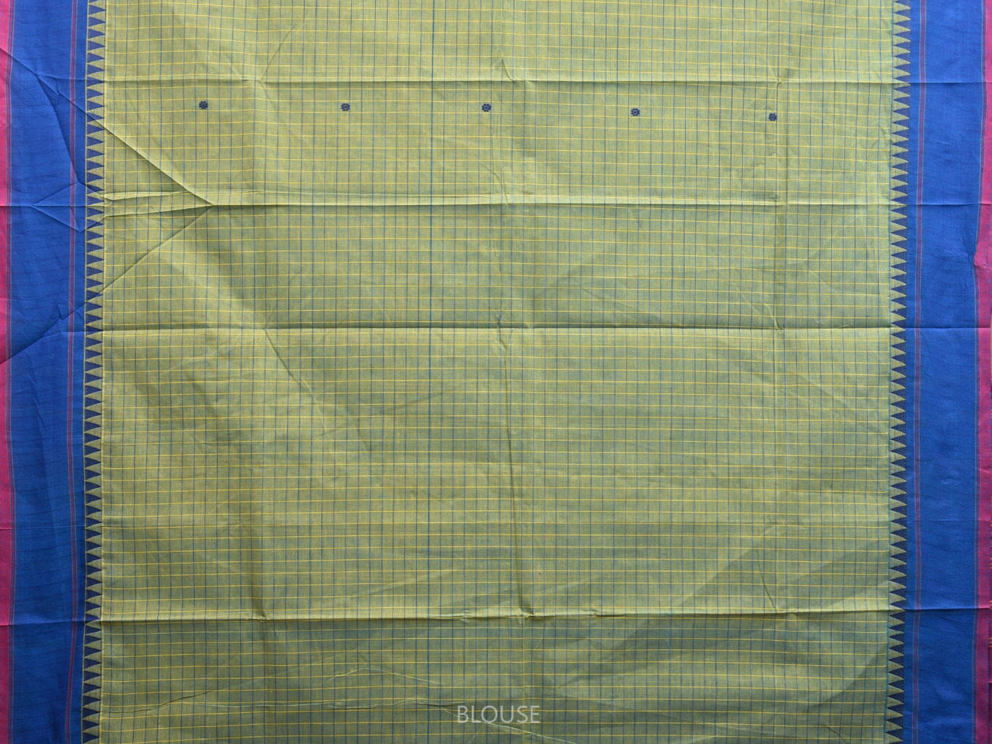 Sea Green and Blue Kanchipuram Cotton Saree with Strips Pallu and Checks Design k0739