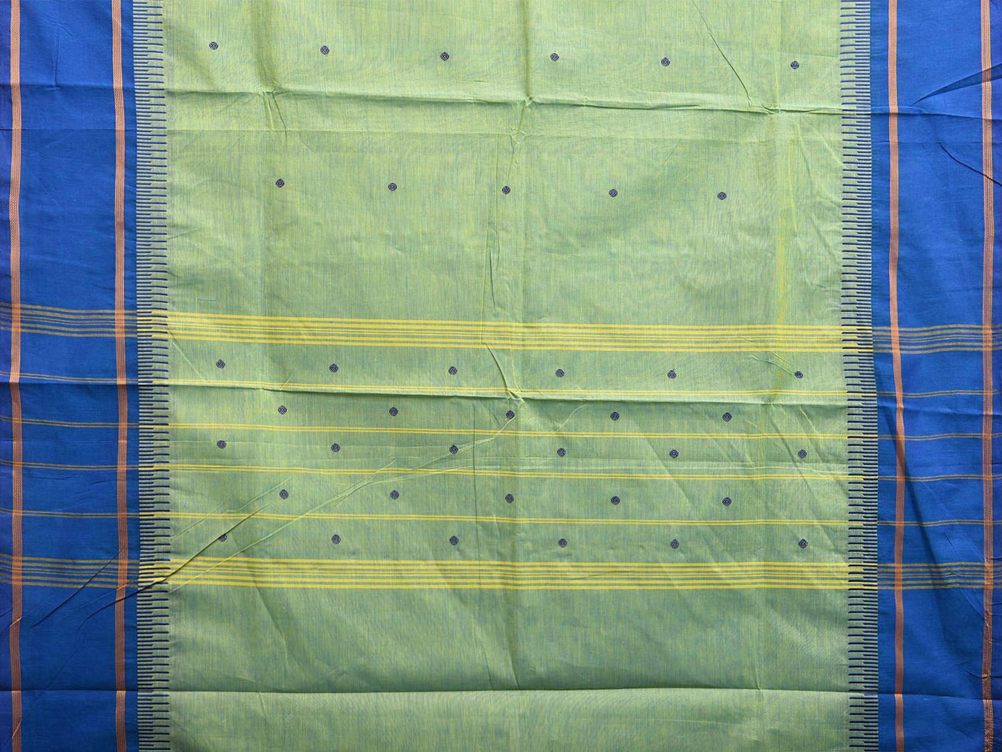 Sea Green and Blue Kanchipuram Cotton Saree with Strips Pallu Design k0796