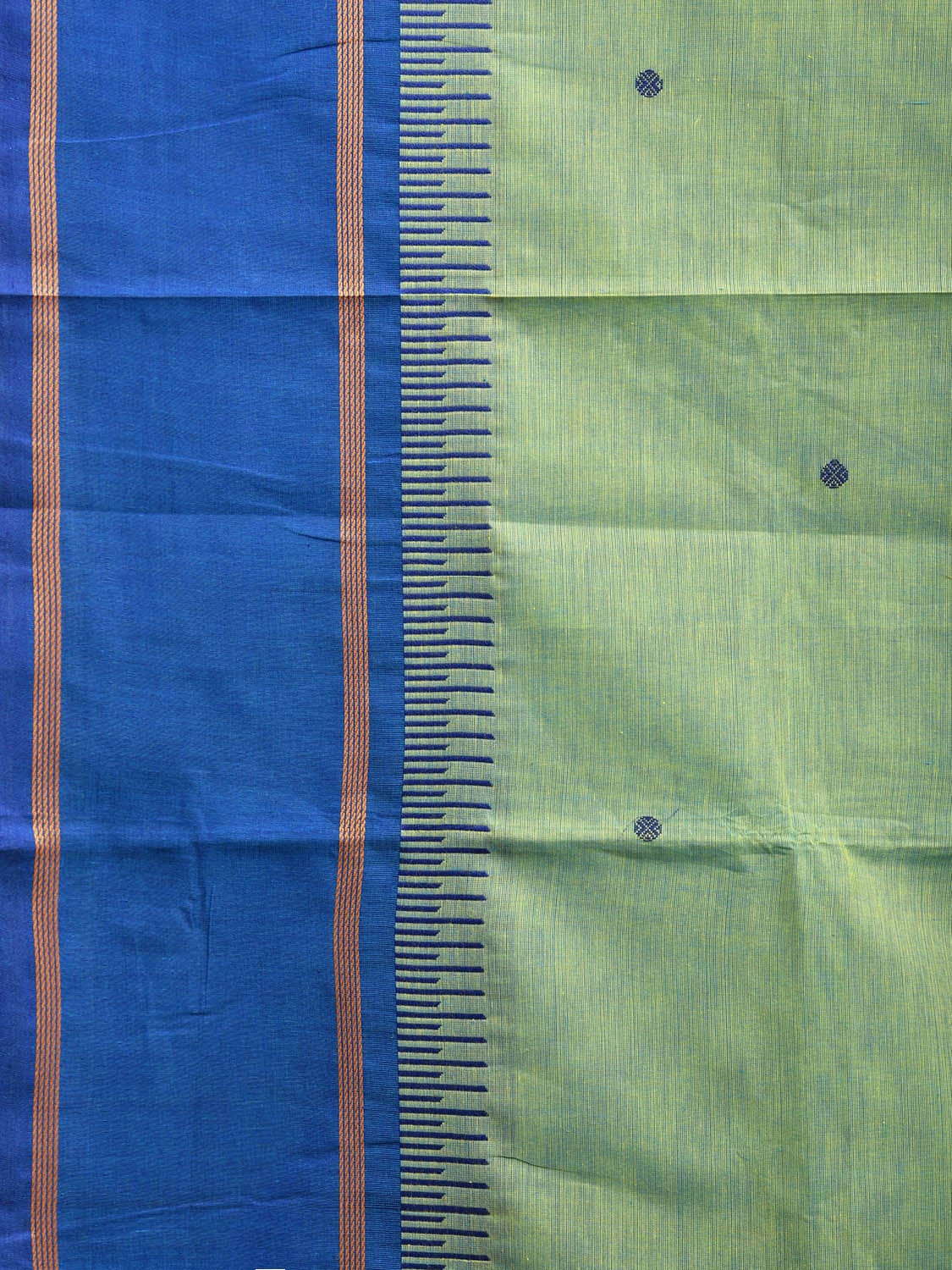 Sea Green and Blue Kanchipuram Cotton Saree with Strips Pallu Design k0796