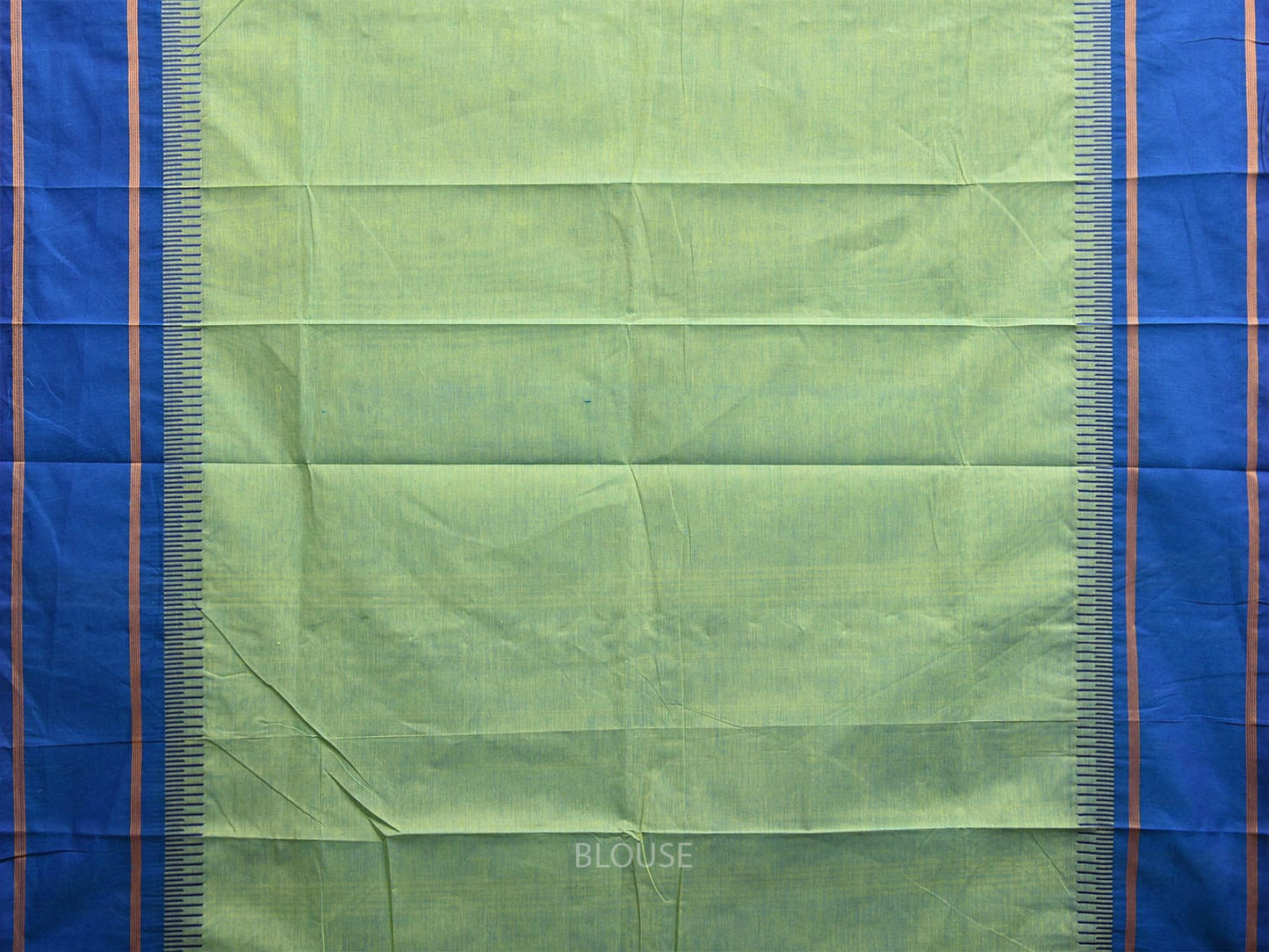 Sea Green and Blue Kanchipuram Cotton Saree with Strips Pallu Design k0796