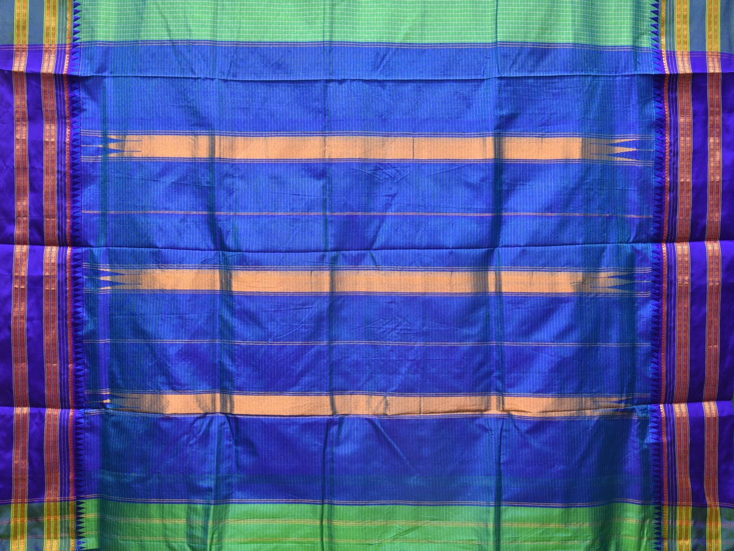 Sea Green and Blue Narayanpet Silk Handloom Saree with Checks Design No Blouse np0753