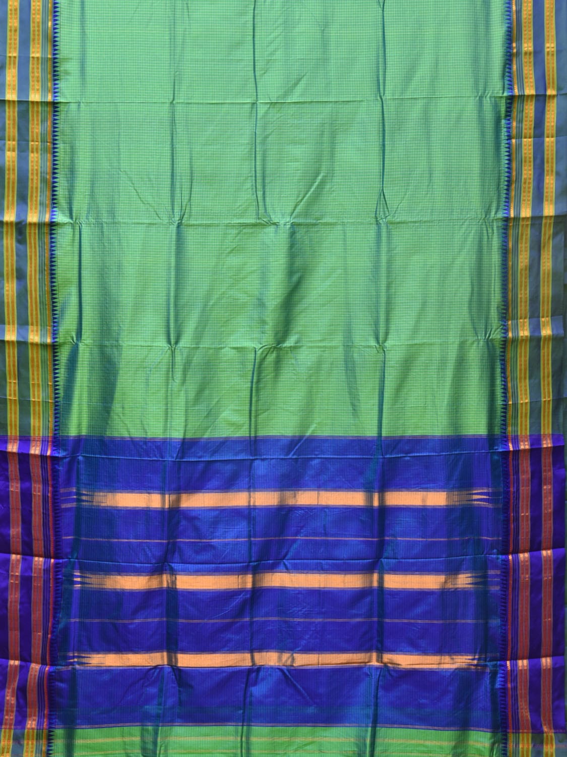 Sea Green and Blue Narayanpet Silk Handloom Saree with Checks Design No Blouse np0753