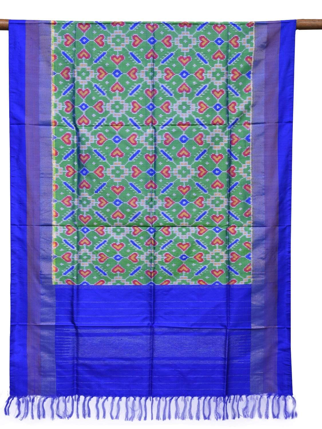 Sea Green and Blue Pochampally Ikat Silk Handloom Dupatta with All Over Design ds2034