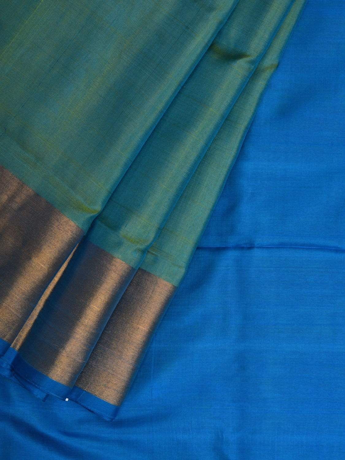 Sea Green and Blue Uppada Silk Handloom Plain Saree with Contrast Pallu u1792