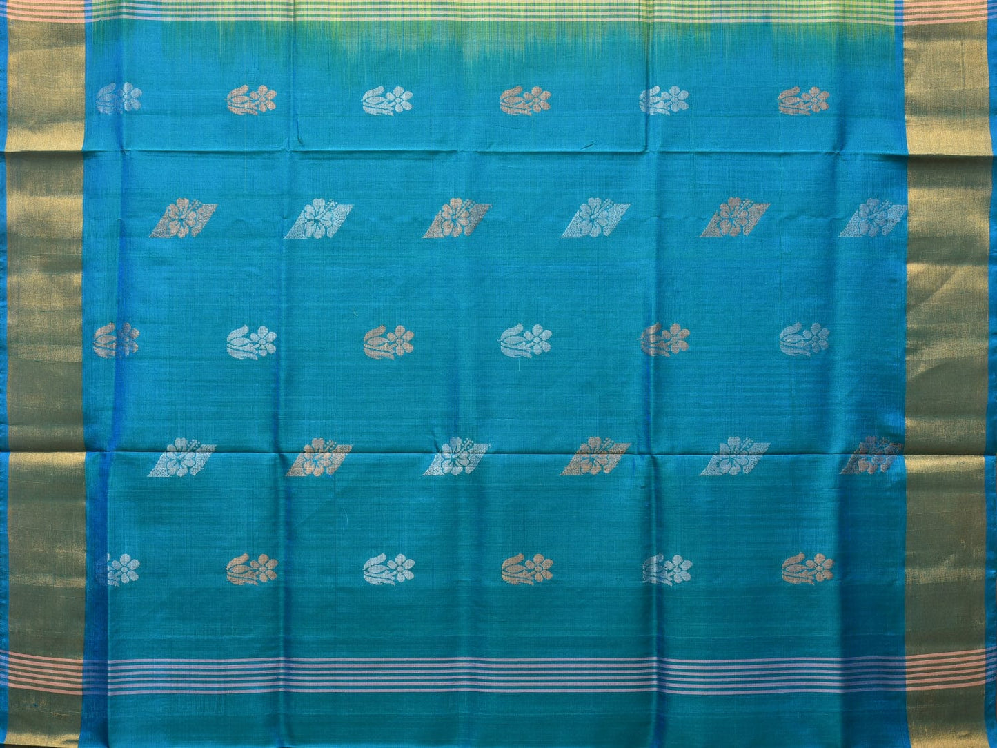 Sea Green and Blue Uppada Silk Handloom Saree with Body Buta and Checks Design u2202