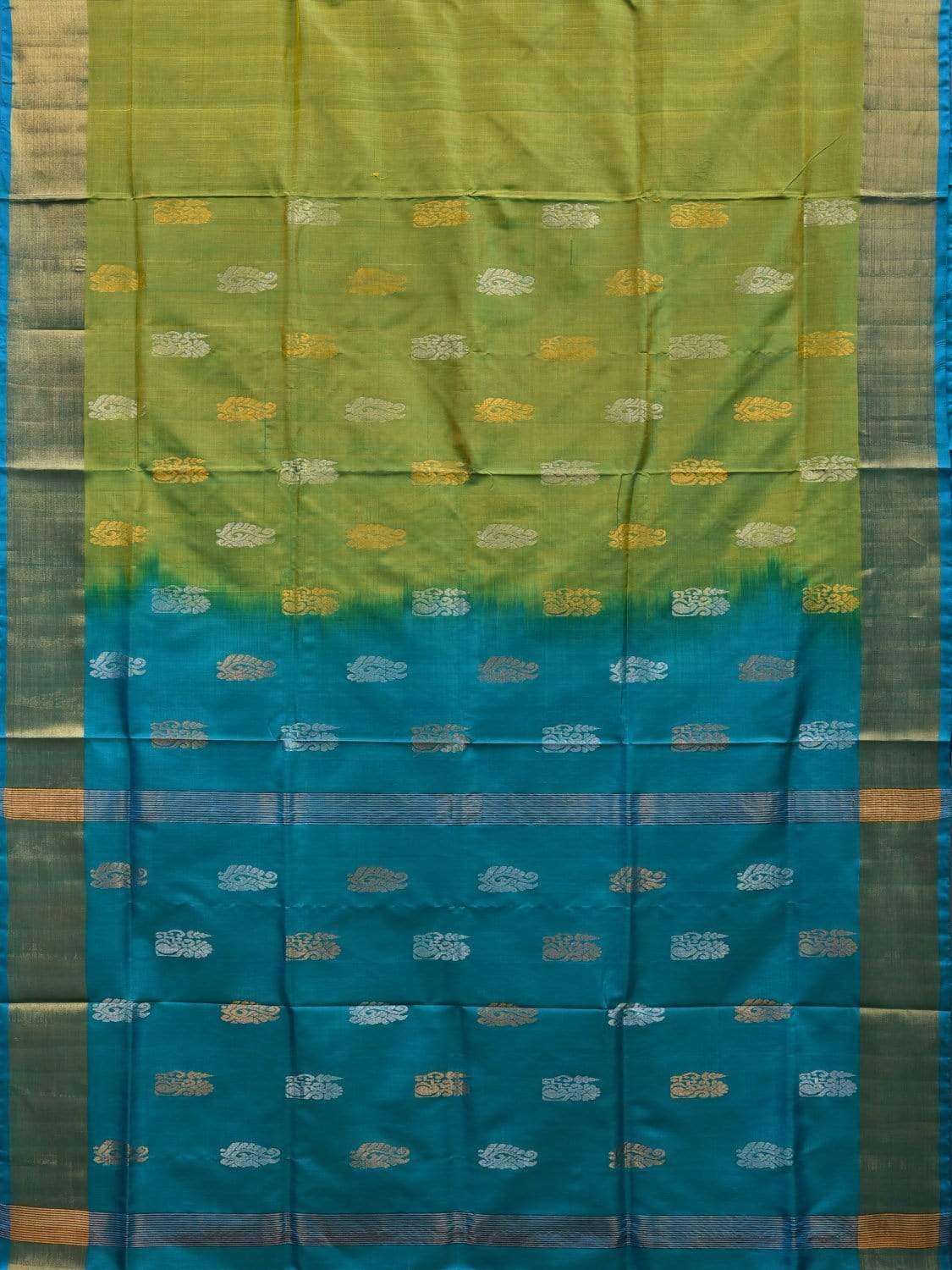 Sea Green and Blue Uppada Silk Handloom Saree with Body Buta Design u1785