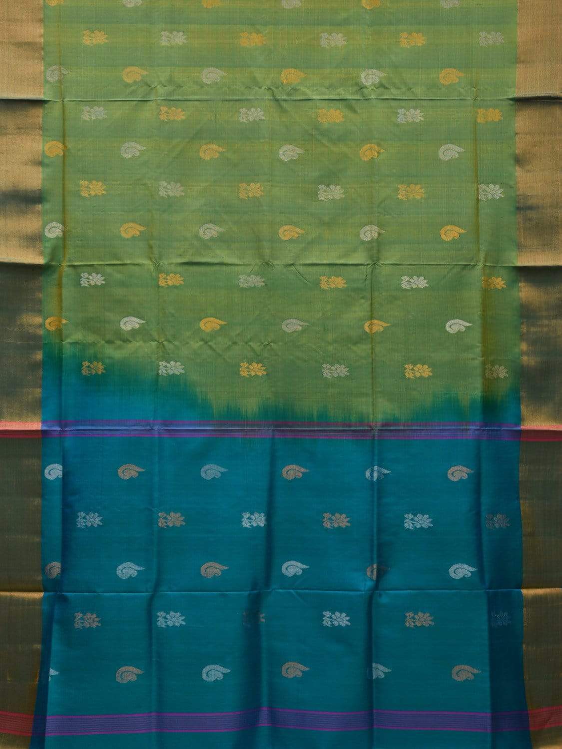 Sea Green and Blue Uppada Silk Handloom Saree with Buta and Contrast Pallu Design u1814
