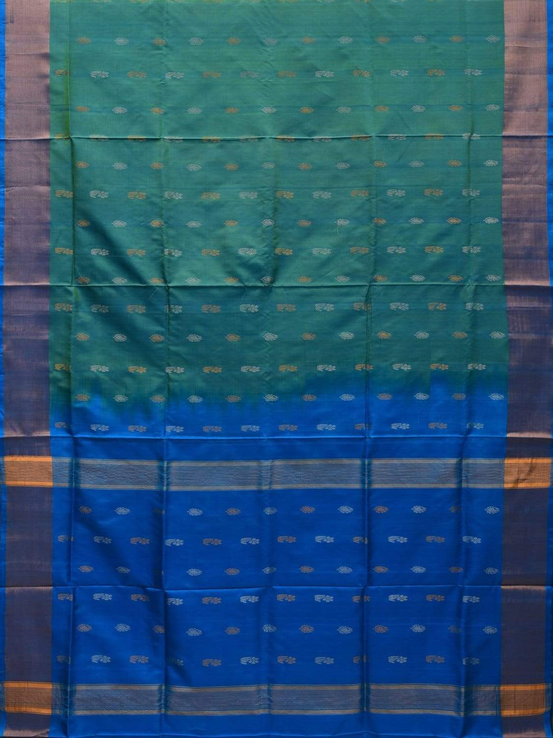 Sea Green and Blue Uppada Silk Handloom Saree with Buta and Contrast Pallu Design u1815