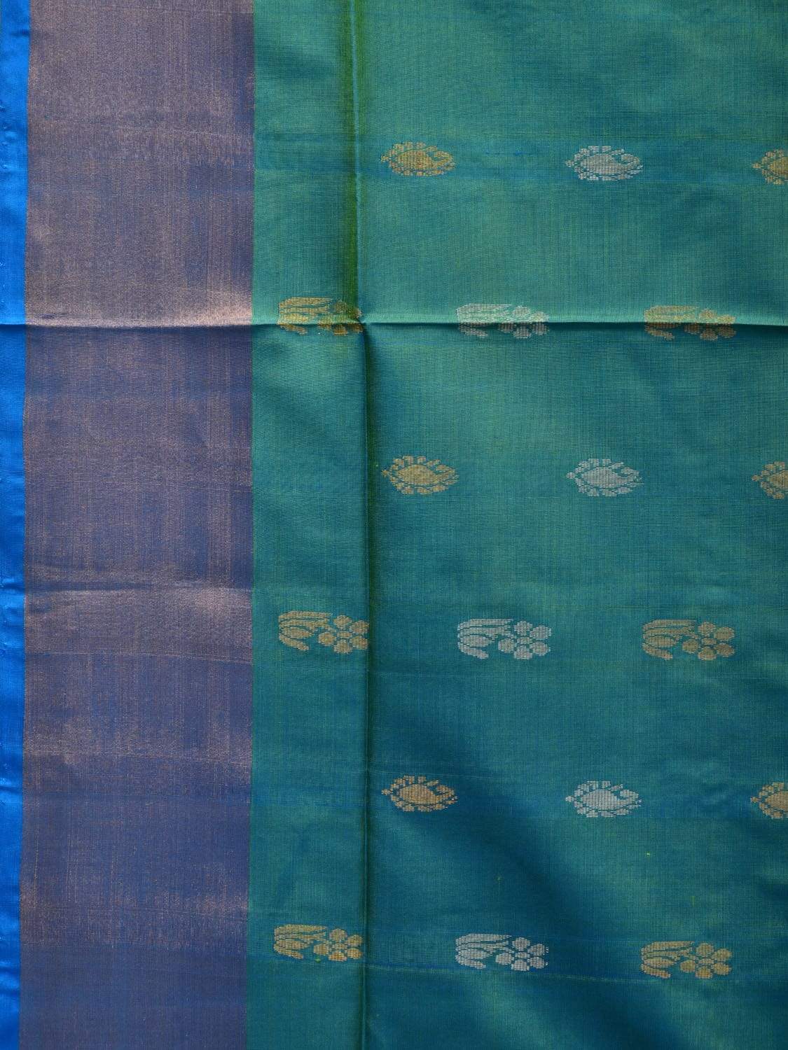 Sea Green and Blue Uppada Silk Handloom Saree with Buta and Contrast Pallu Design u1815