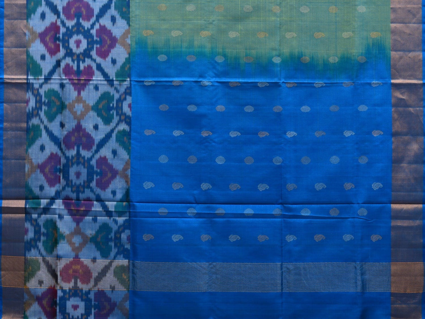 Sea Green and Blue Uppada Silk Handloom Saree with Ikat Border Design u1828