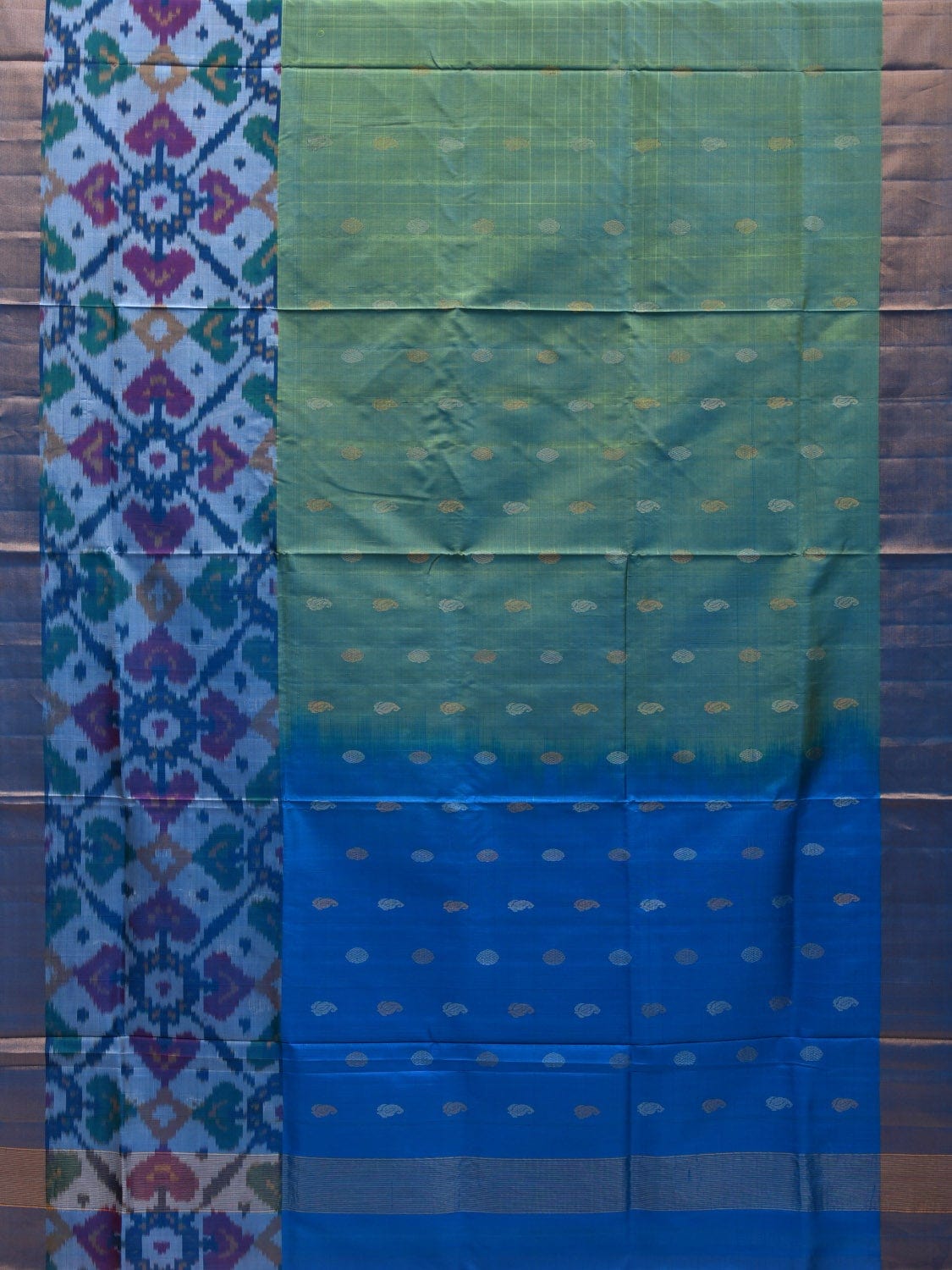 Sea Green and Blue Uppada Silk Handloom Saree with Ikat Border Design u1828